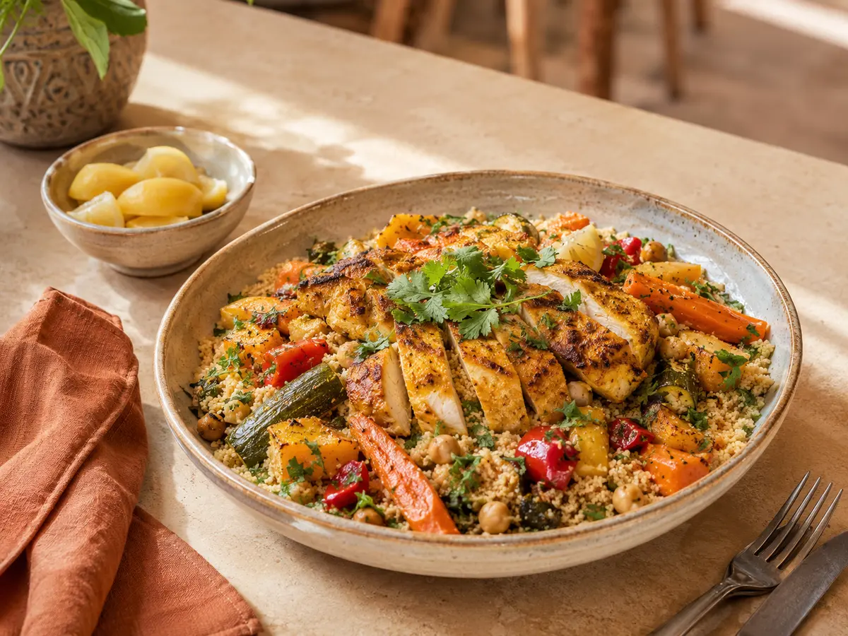 Assiette méditerranéenne fictive avec légumes et herbes fraîches